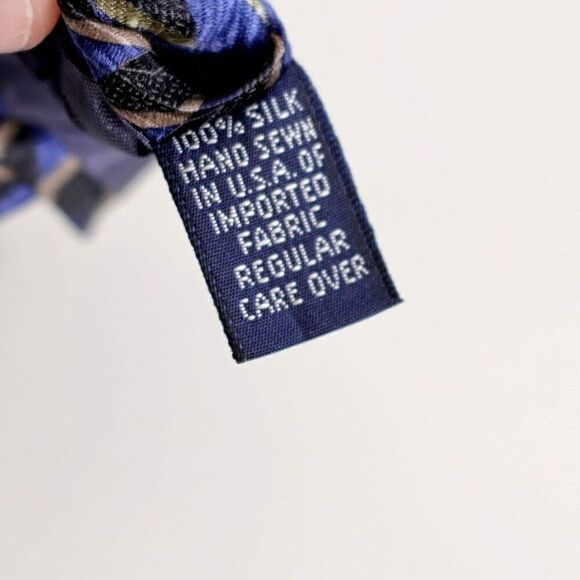 Roundtree & Yorke‎ Blue Green Abstract Print Wide Silk Tie Handmade In USA - Picture 4 of 6